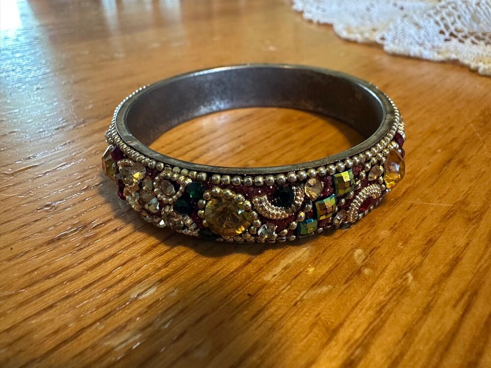 Mosaic Rhinestone Bangle Bracelet Multi Color Crystal Beaded Statement